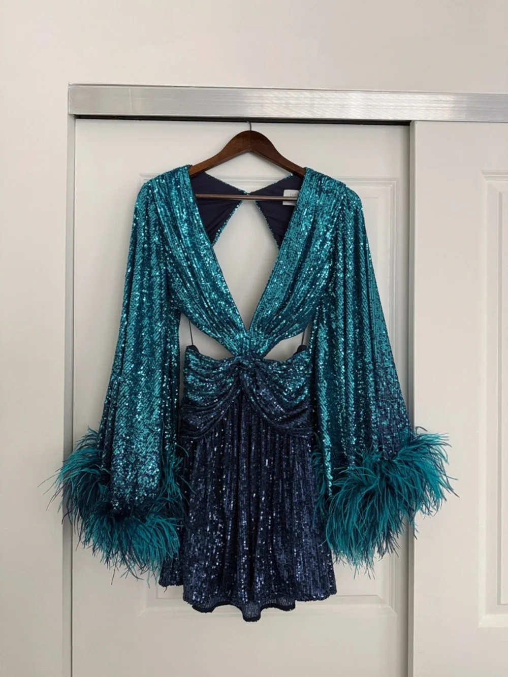 PATBO Alessandra Ambrosio cutout feather-trimmed sequined tulle mini dress - Picture 1 of 4